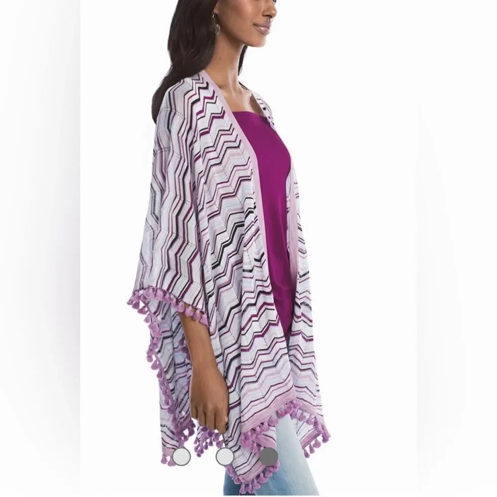 White House Black Market purple petite chevron sweater cardigan tassels hem XS/S